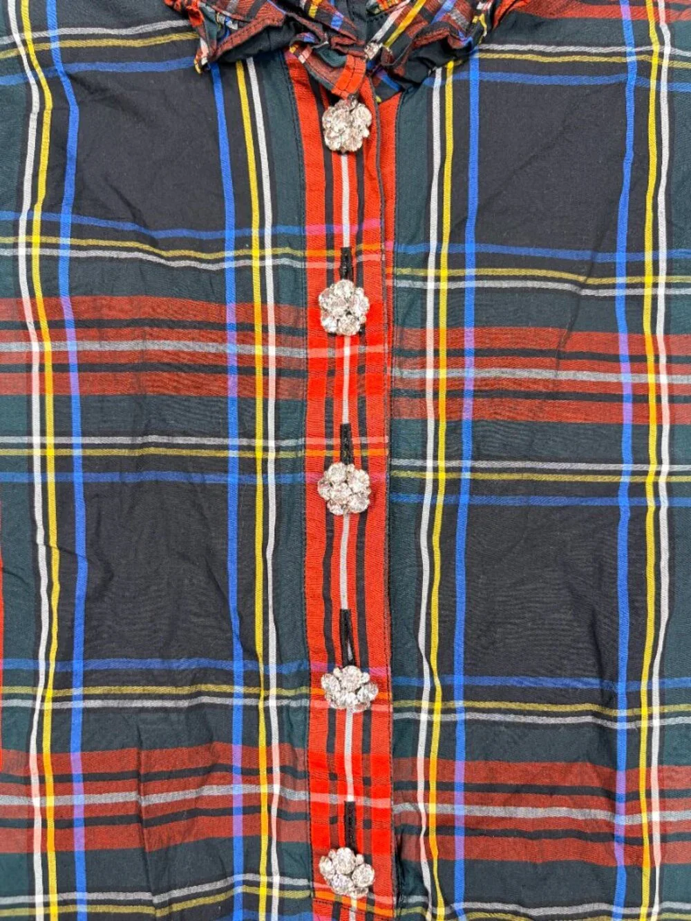 2/$30 J. Crew Classic-fit Ruffleneck Jewel-Button Popover Stewart Tartan #A3151